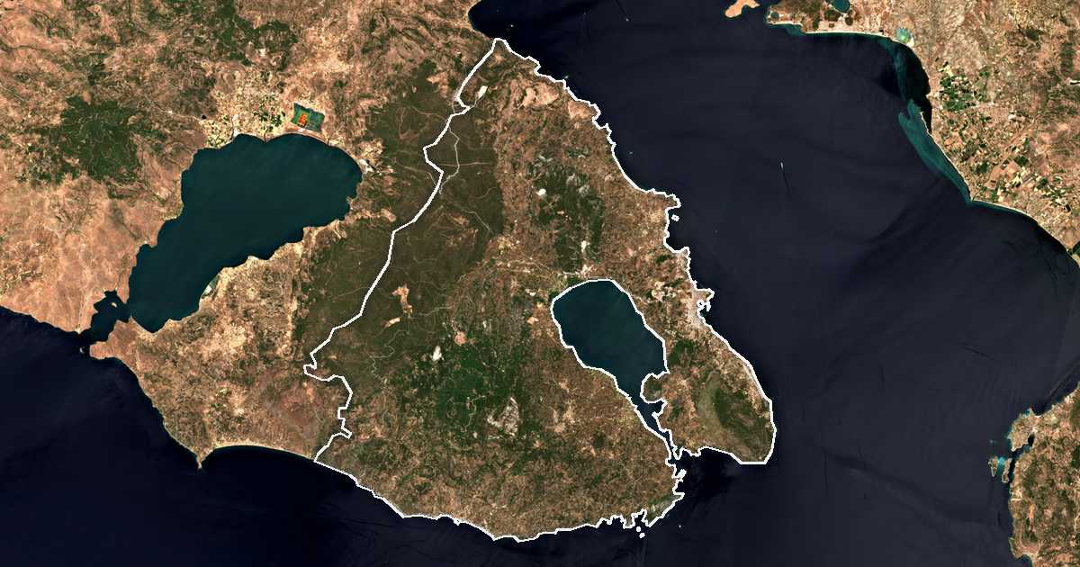 Satelitska snimka s ucrtanom granicom: Dímos Mytilínis