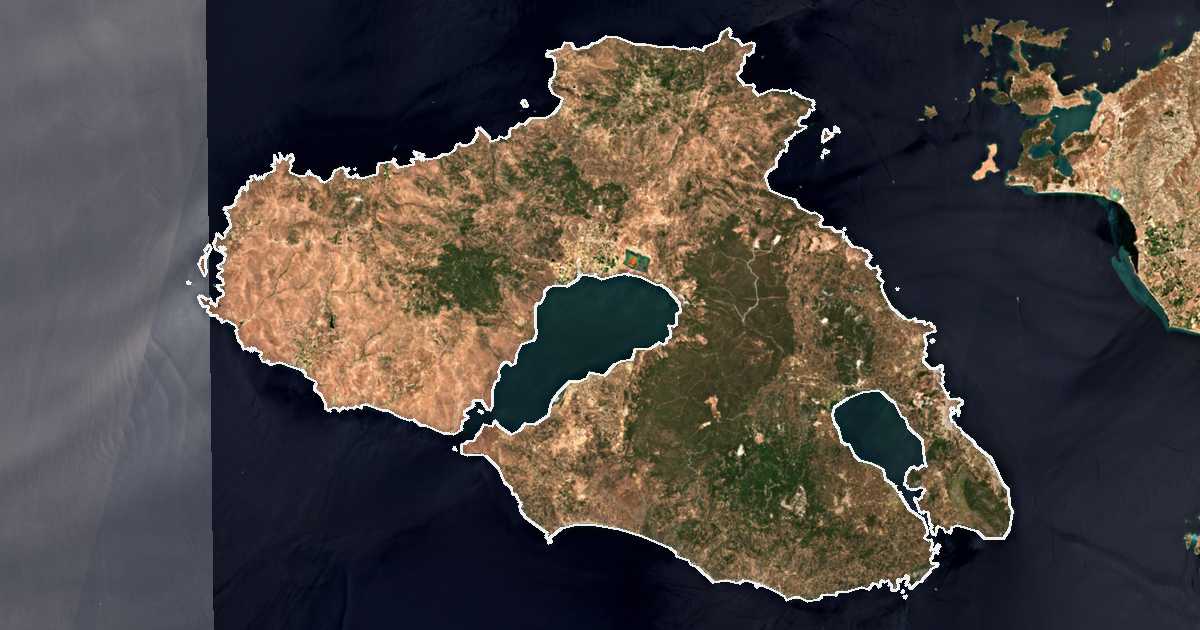 Satelitska snimka s ucrtanom granicom: Lezbos