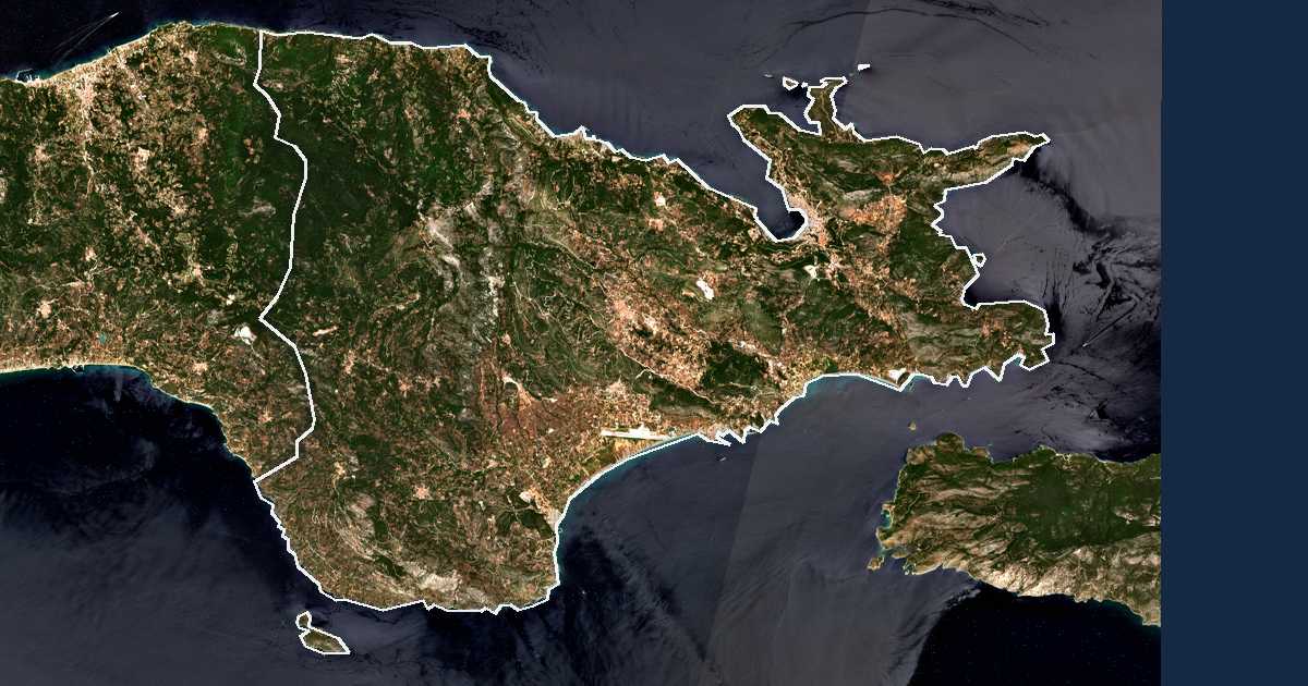 Satelitska snimka s ucrtanom granicom: Dímos Anatolikís Sámou