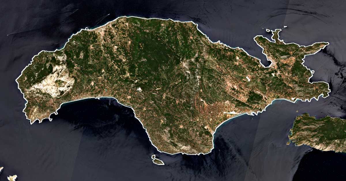 Satelitska snimka s ucrtanom granicom: Sam
