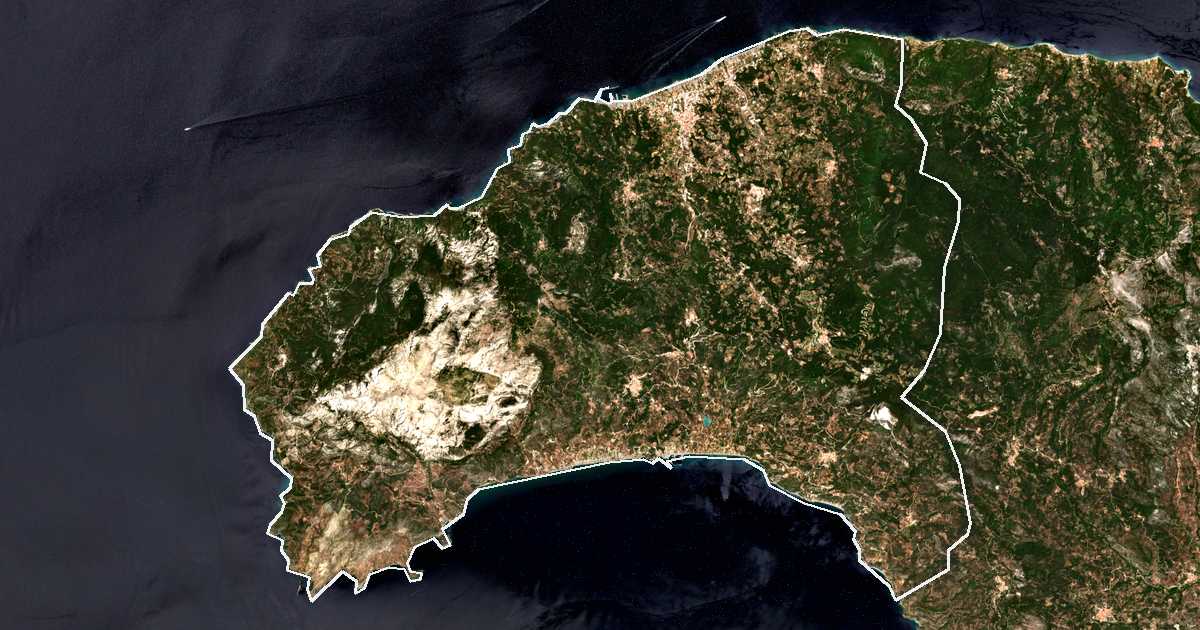 Satelitska snimka s ucrtanom granicom: Dímos Dytikís Sámou