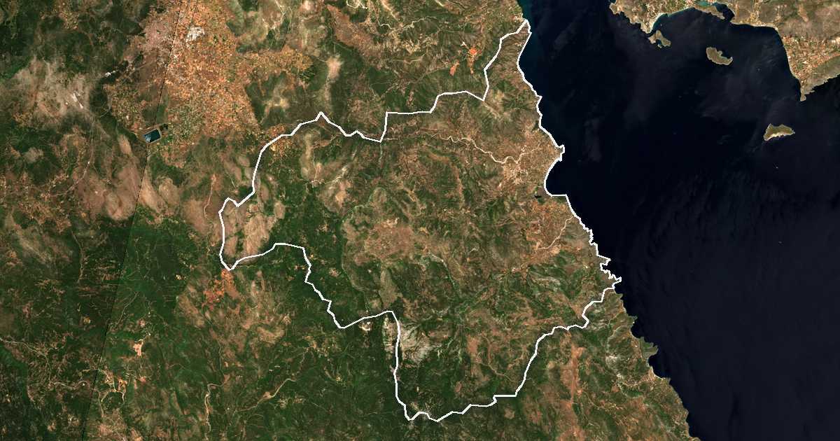Satelitska snimka s ucrtanom granicom: Dímos Vóreias Kynourías