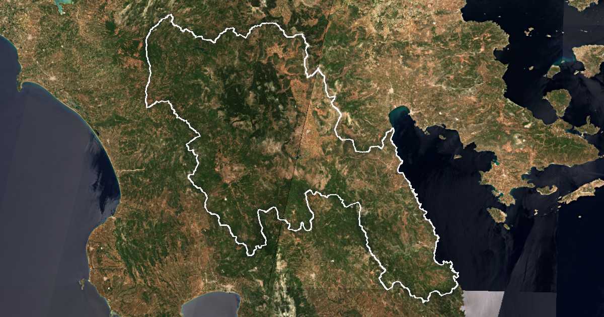 Satelitska snimka s ucrtanom granicom: Prefektura Arkadija