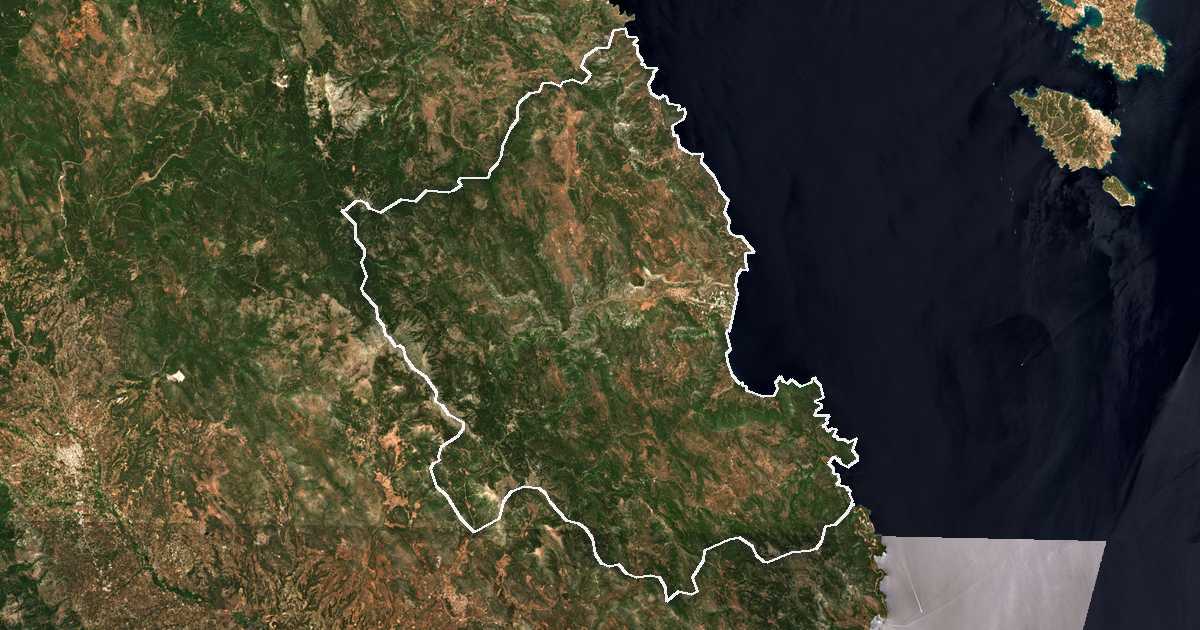 Satelitska snimka s ucrtanom granicom: Dímos Nótias Kynourías