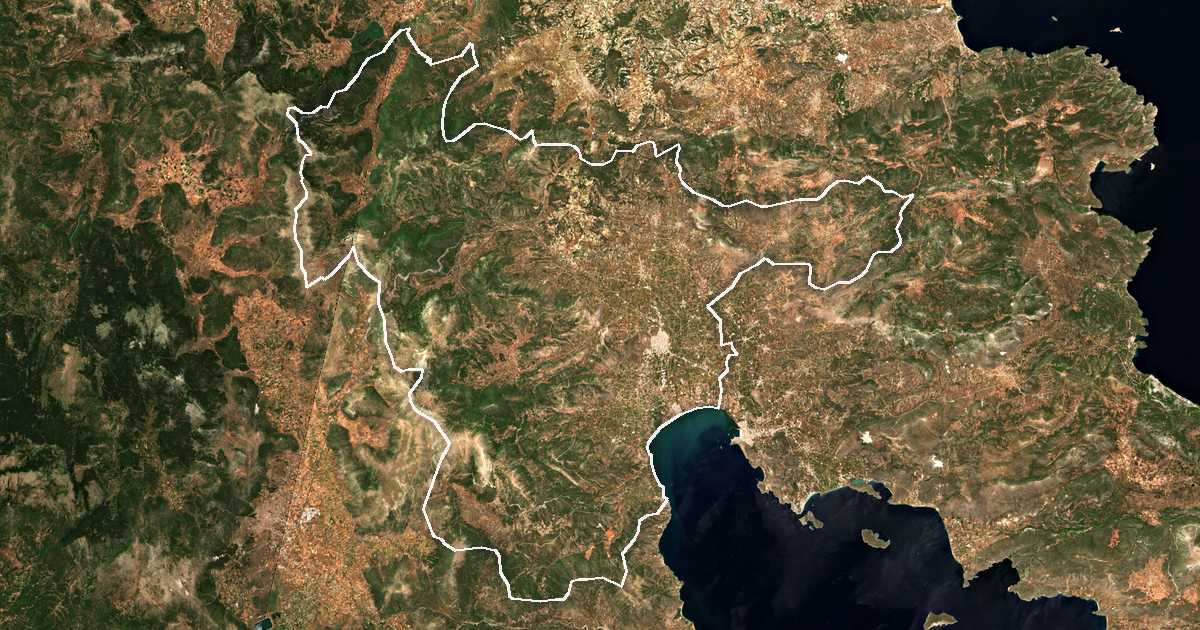 Satelitska snimka s ucrtanom granicom: Dímos Árgous - Mykinón