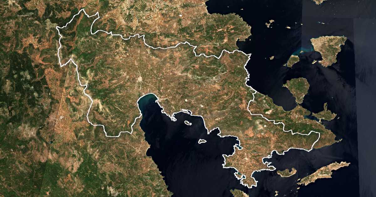 Satelitska snimka s ucrtanom granicom: Prefektura Argolida
