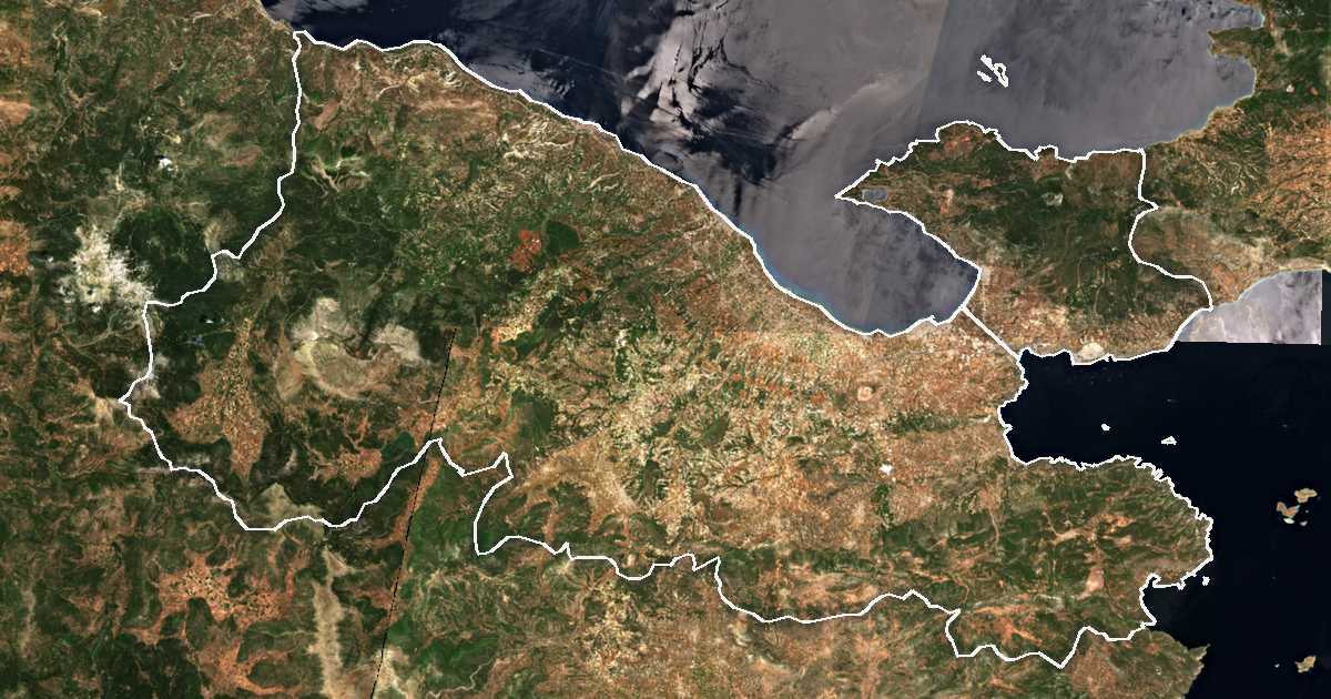Satelitska snimka s ucrtanom granicom: Prefektura Korint
