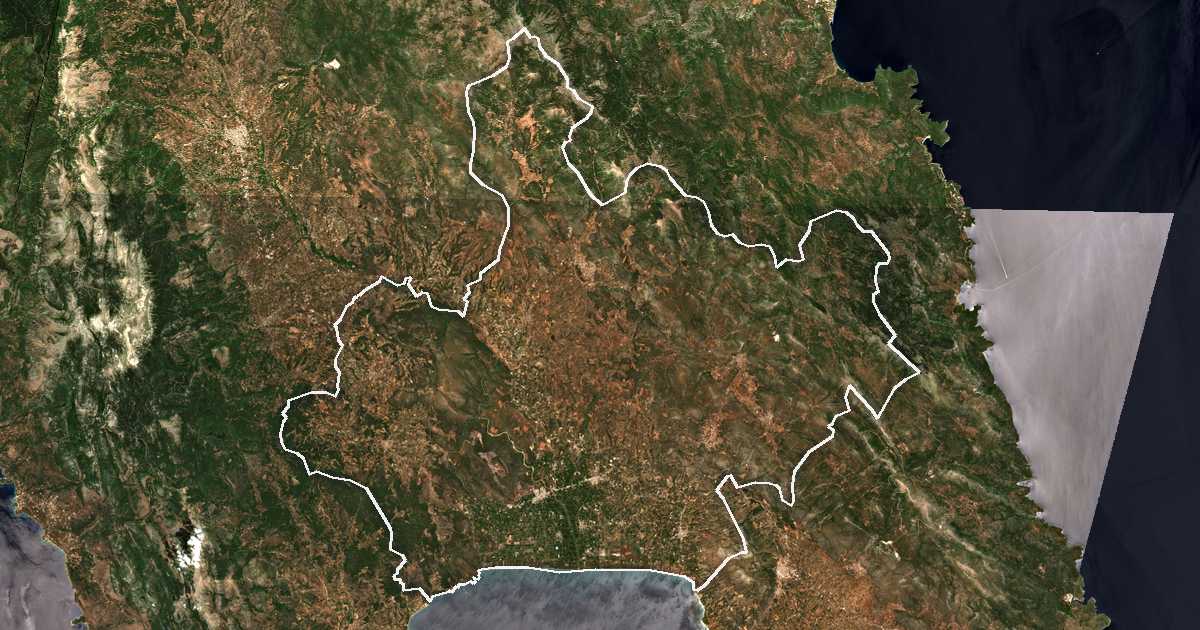 Satelitska snimka s ucrtanom granicom: Dímos Evróta
