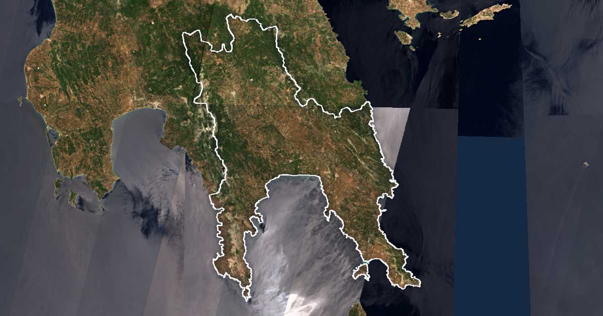 Satelitska snimka s ucrtanom granicom: Prefektura Lakonija