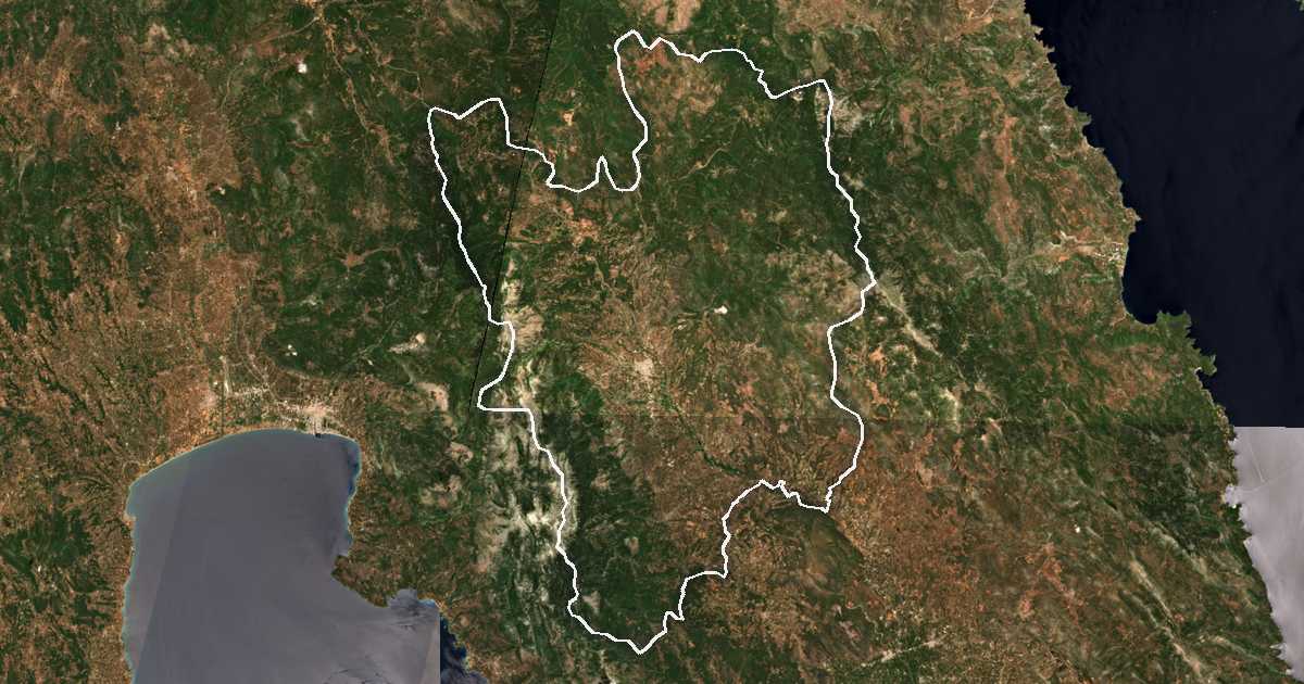 Satelitska snimka s ucrtanom granicom: Dímos Spártis