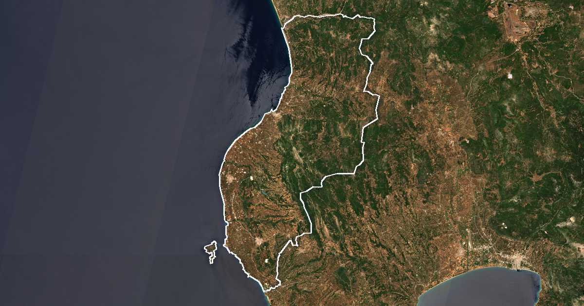 Satelitska snimka s ucrtanom granicom: Dímos Trifylías