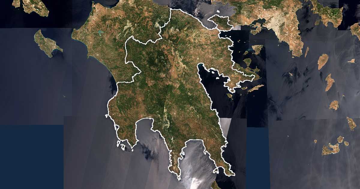 Satelitska snimka s ucrtanom granicom: Periferija Peloponez