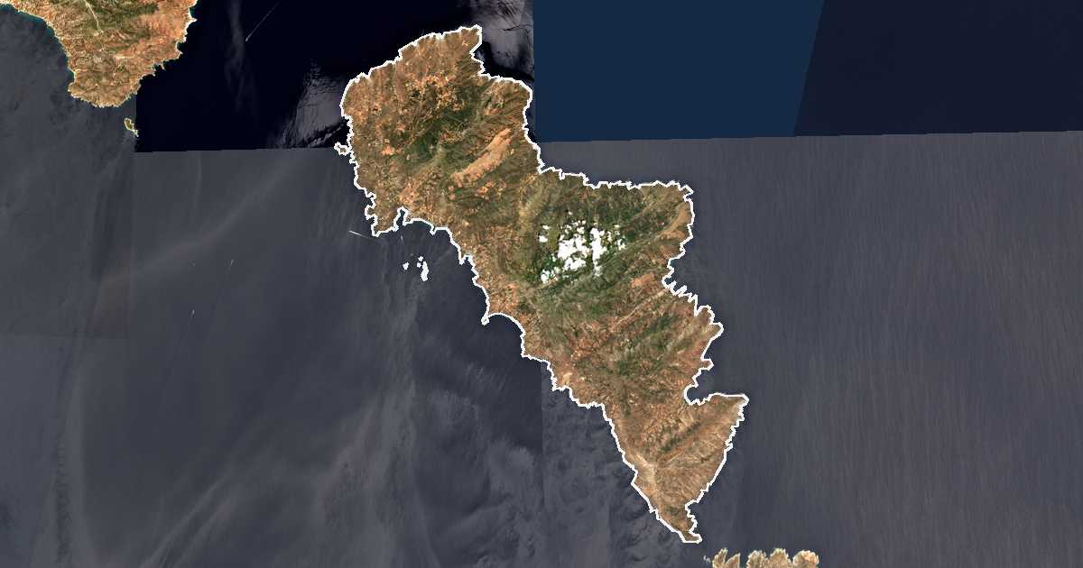 Satelitska snimka s ucrtanom granicom: Andros