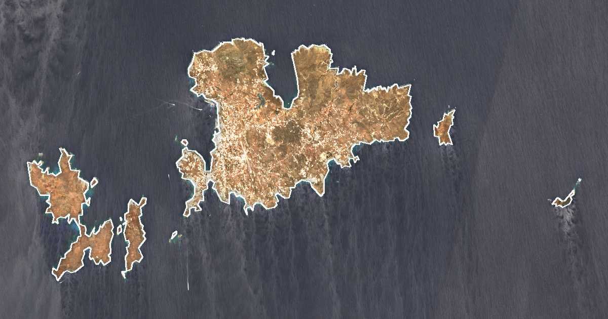 Satelitska snimka s ucrtanom granicom: Mikonos