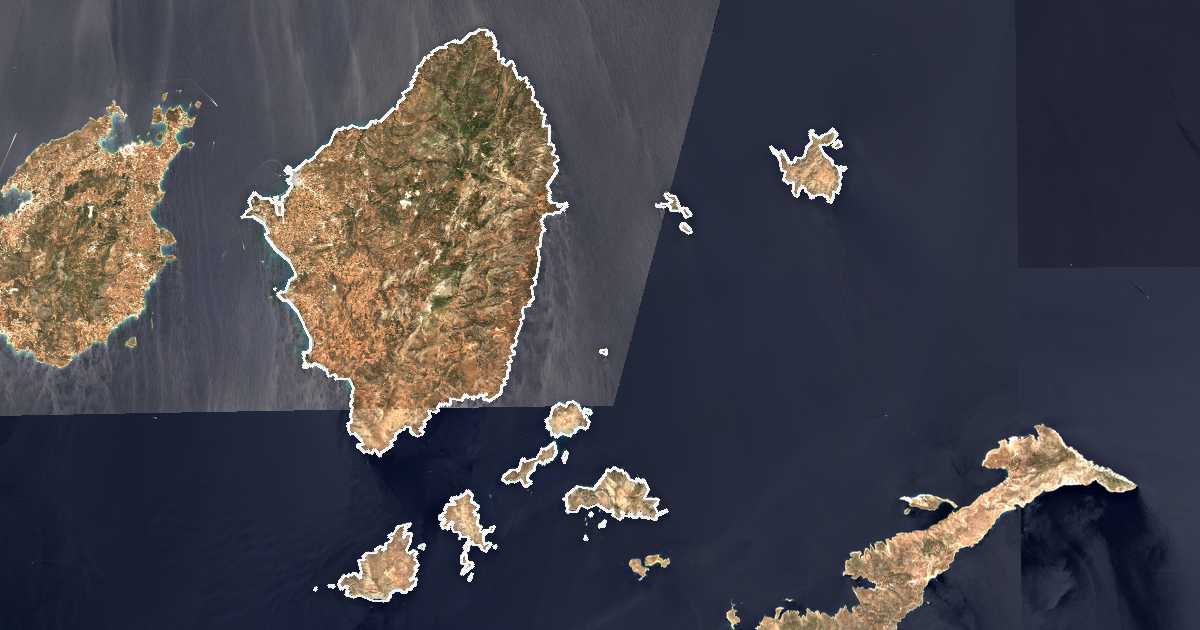 Satelitska snimka s ucrtanom granicom: Dímos Náxou Kai Mikrón Kykládon