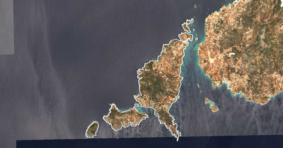 Satelitska snimka s ucrtanom granicom: Antiparos