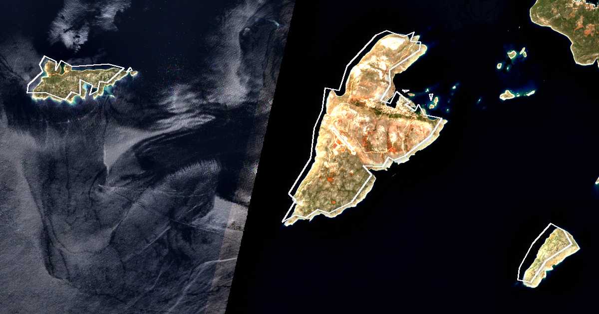 Satelitska snimka s ucrtanom granicom: Dímos Megístis