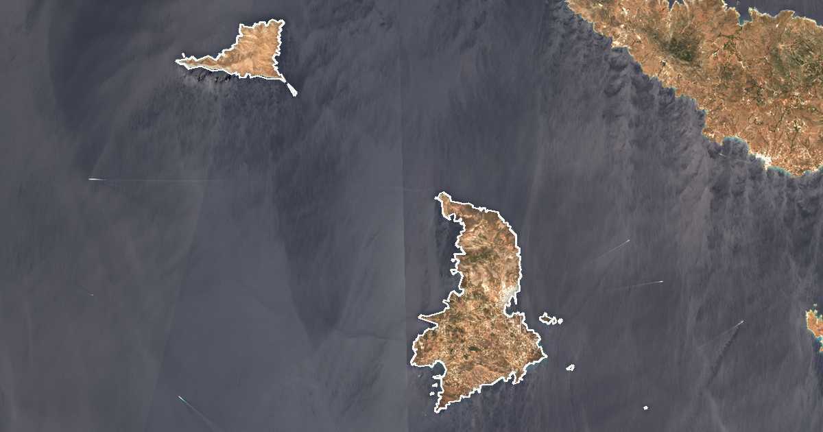 Satelitska snimka s ucrtanom granicom: Siros
