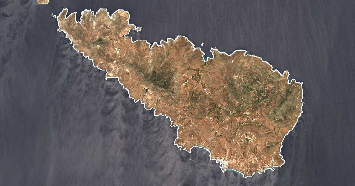 Satelitska snimka s ucrtanom granicom: Tinos