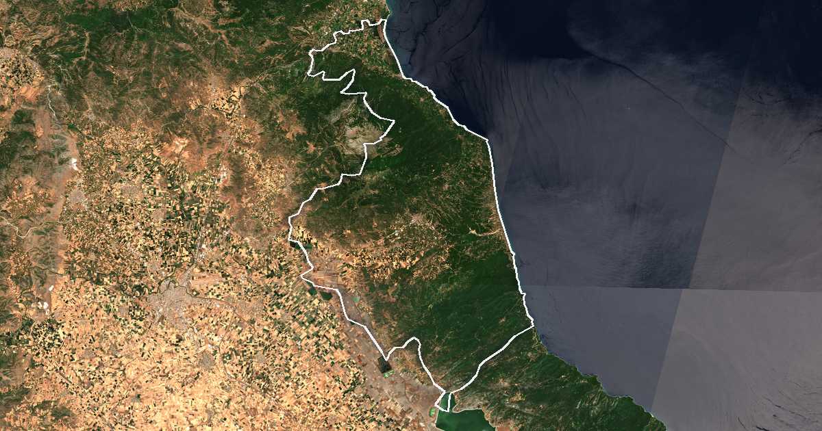 Satelitska snimka s ucrtanom granicom: Dímos Agiás