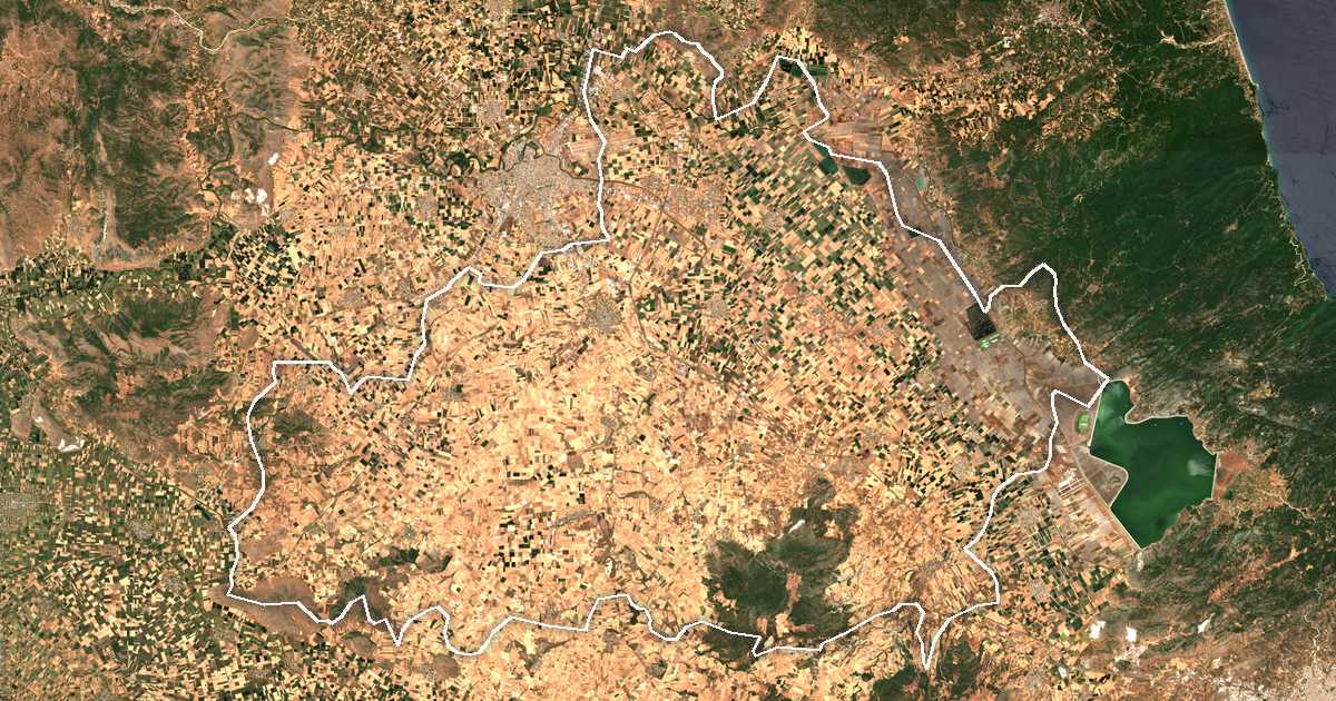 Satelitska snimka s ucrtanom granicom: Dímos Kilelér