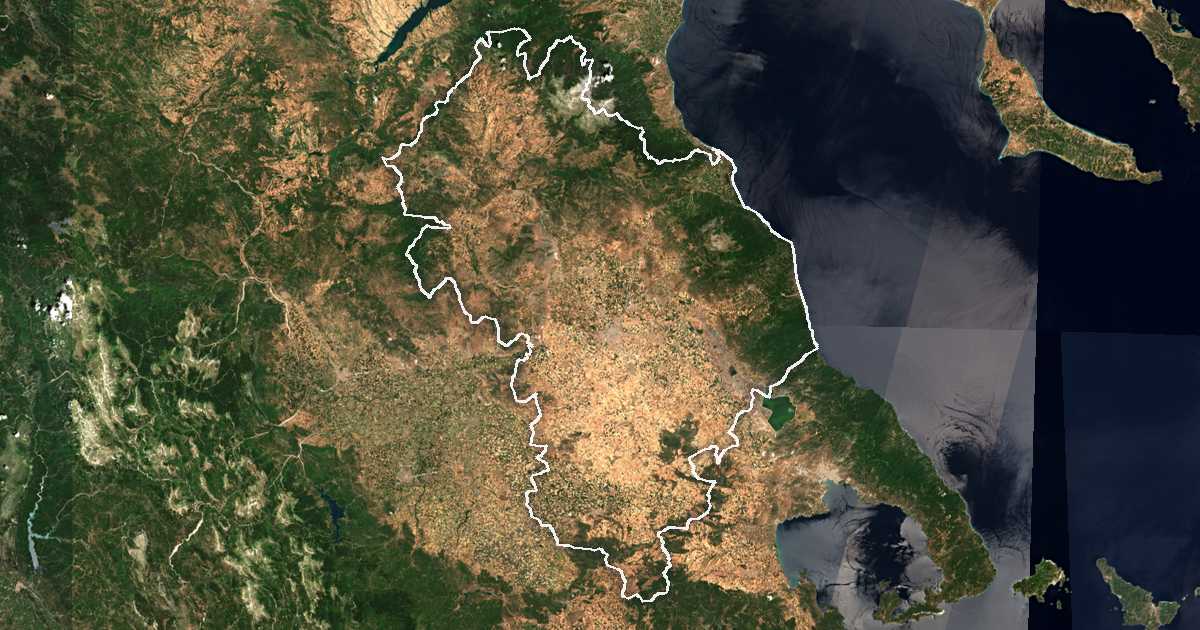 Satelitska snimka s ucrtanom granicom: Prefektura Larisa