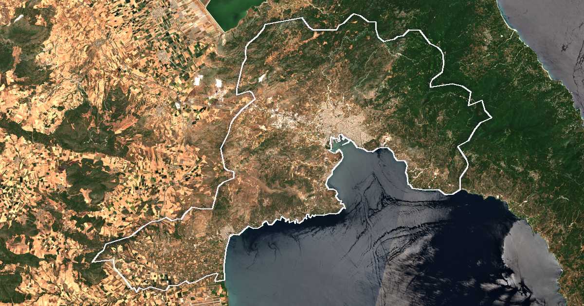 Satelitska snimka s ucrtanom granicom: Dímos Vólou
