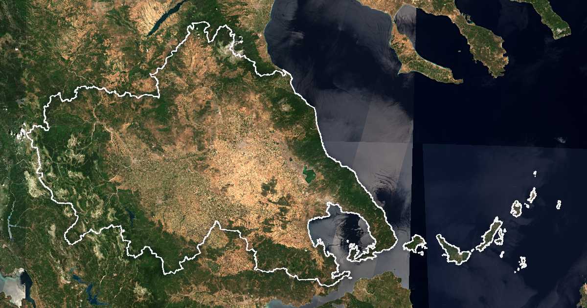 Satelitska snimka s ucrtanom granicom: Periferija Tesalija