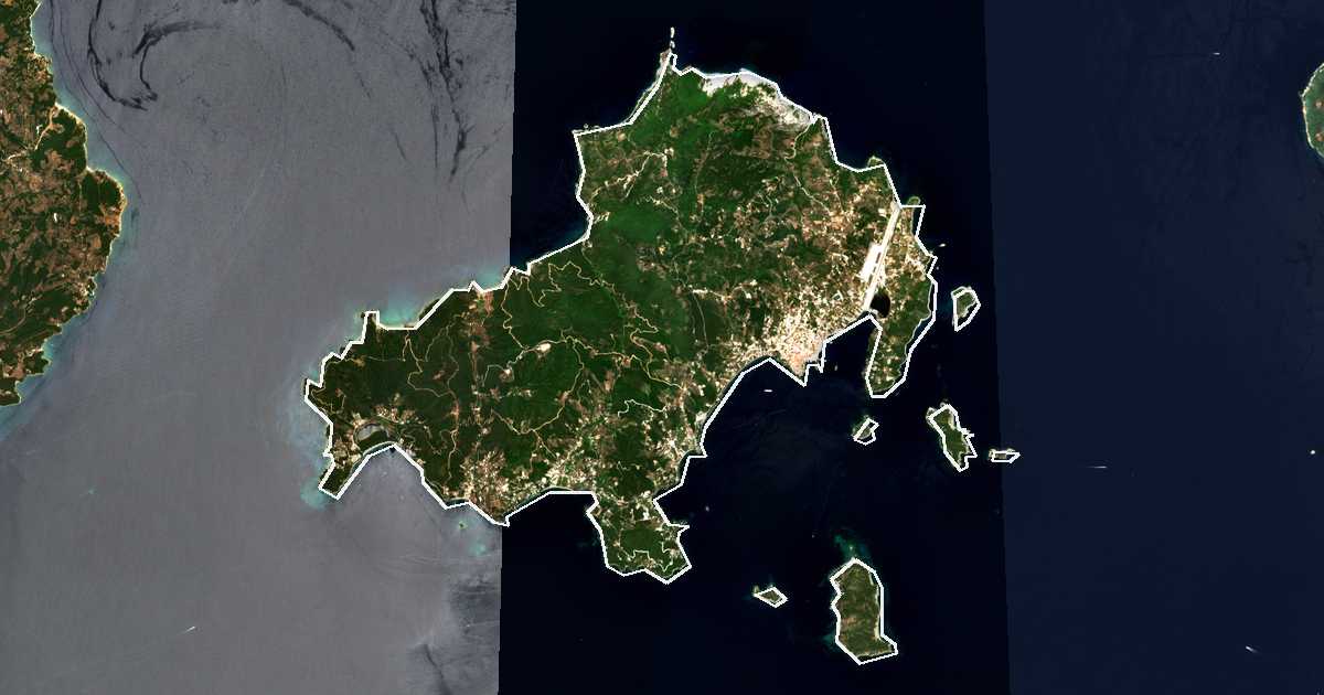 Satelitska snimka s ucrtanom granicom: Dímos Skiáthou