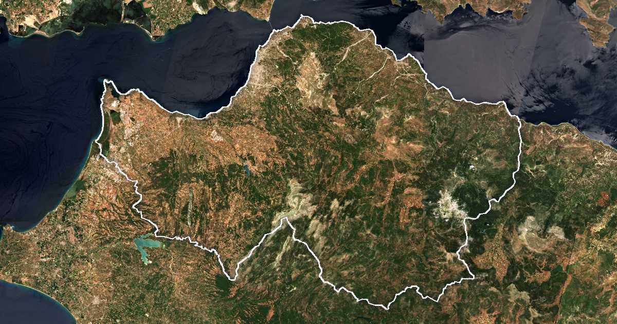 Satelitska snimka s ucrtanom granicom: Prefektura Ahaja