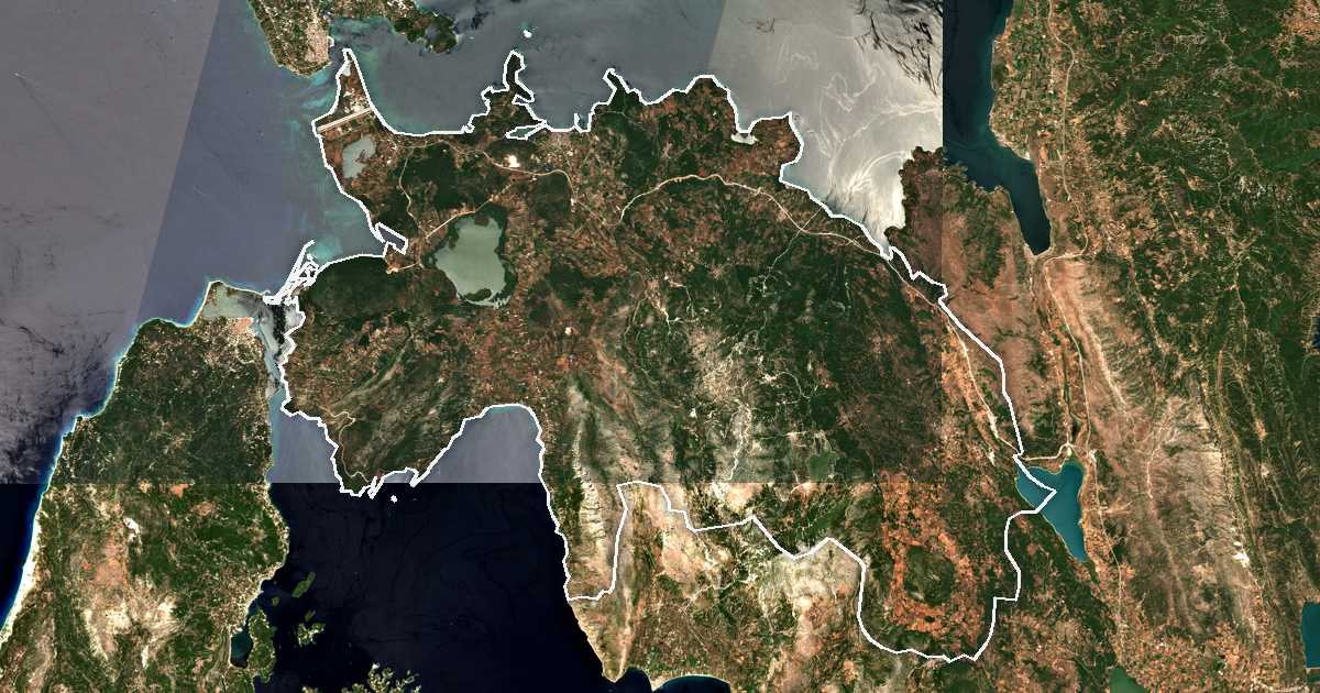 Satelitska snimka s ucrtanom granicom: Dímos Áktíou - Vónitsas
