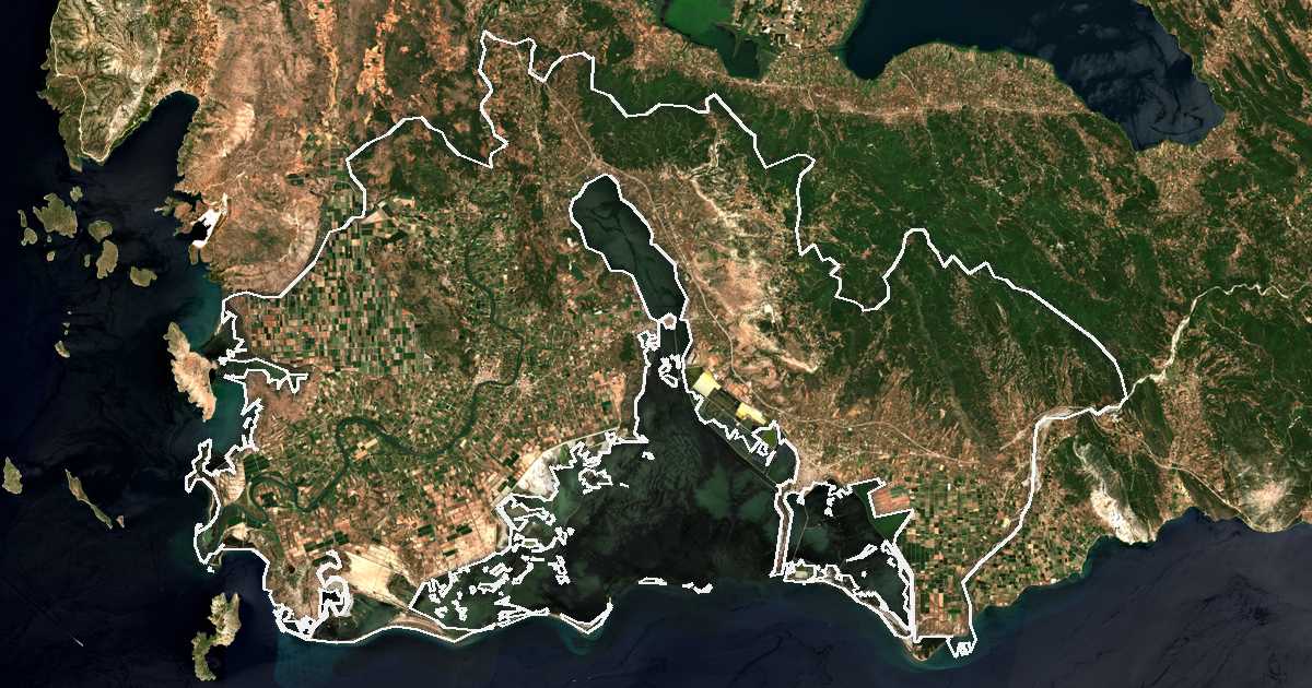 Satelitska snimka s ucrtanom granicom: Dímos Ierás Pólis Mesolongíou