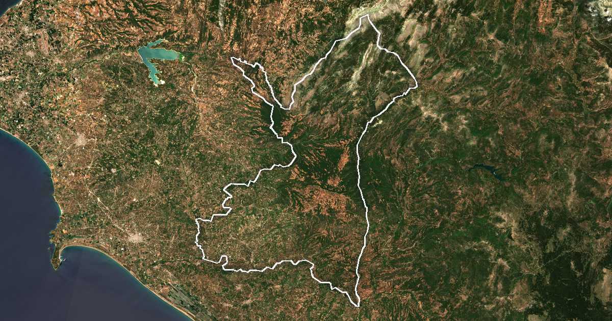 Satelitska snimka s ucrtanom granicom: Dímos Archaías Olympías