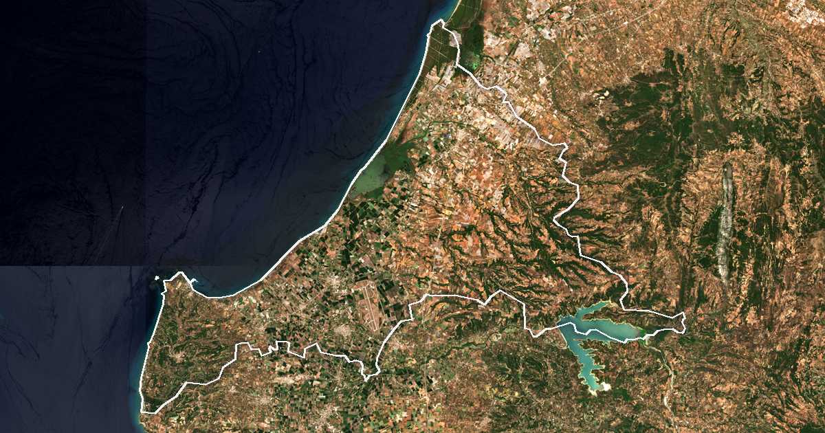 Satelitska snimka s ucrtanom granicom: Dímos Andravídas - Kyllínis