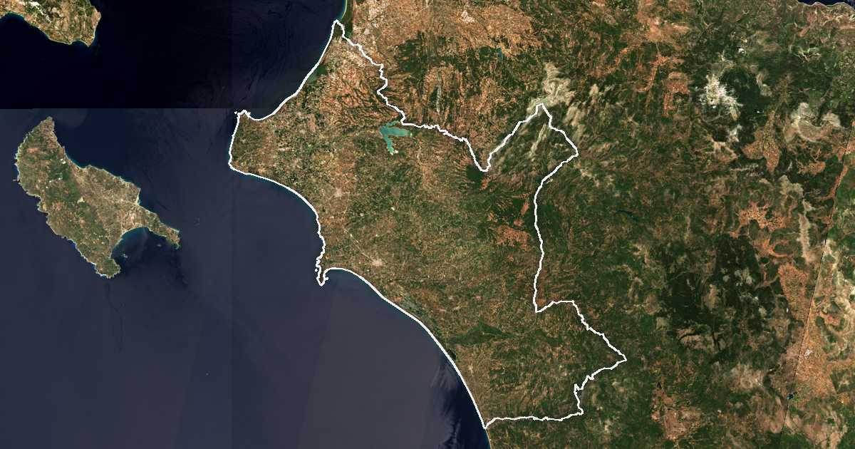 Satelitska snimka s ucrtanom granicom: Prefektura Elida