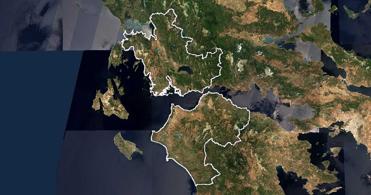 Satelitska snimka s ucrtanom granicom: Periferija Zapadna Grčka